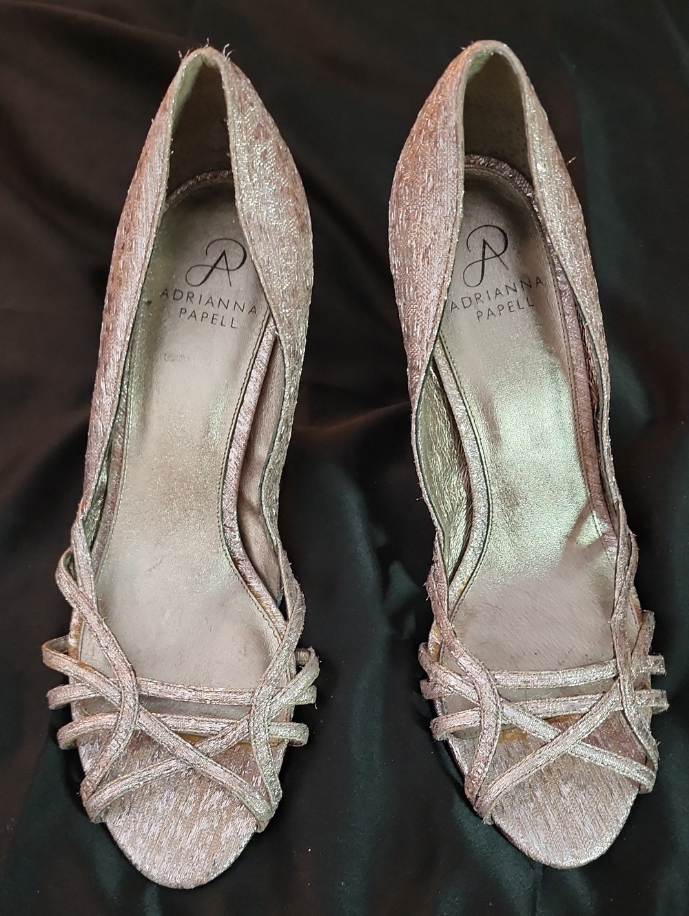 Adrianna Papell Sparkle Metallic Strappy Peep-Toe Heels Sz. 10 (Like Sz. 9)
